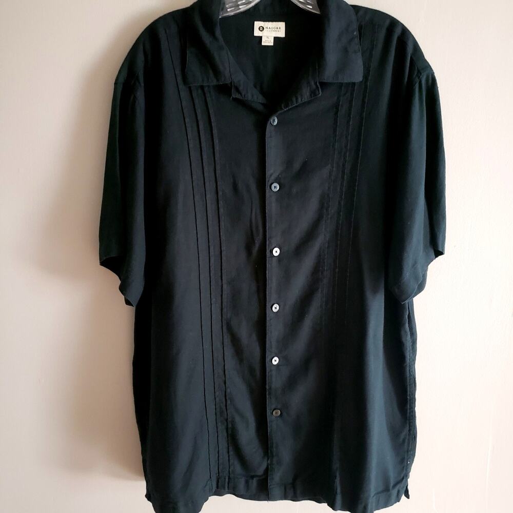 Haggar Camp Shirt Mens XL Linen Blend Black Casual Comfort Coastal Resort - Picture 2 of 11